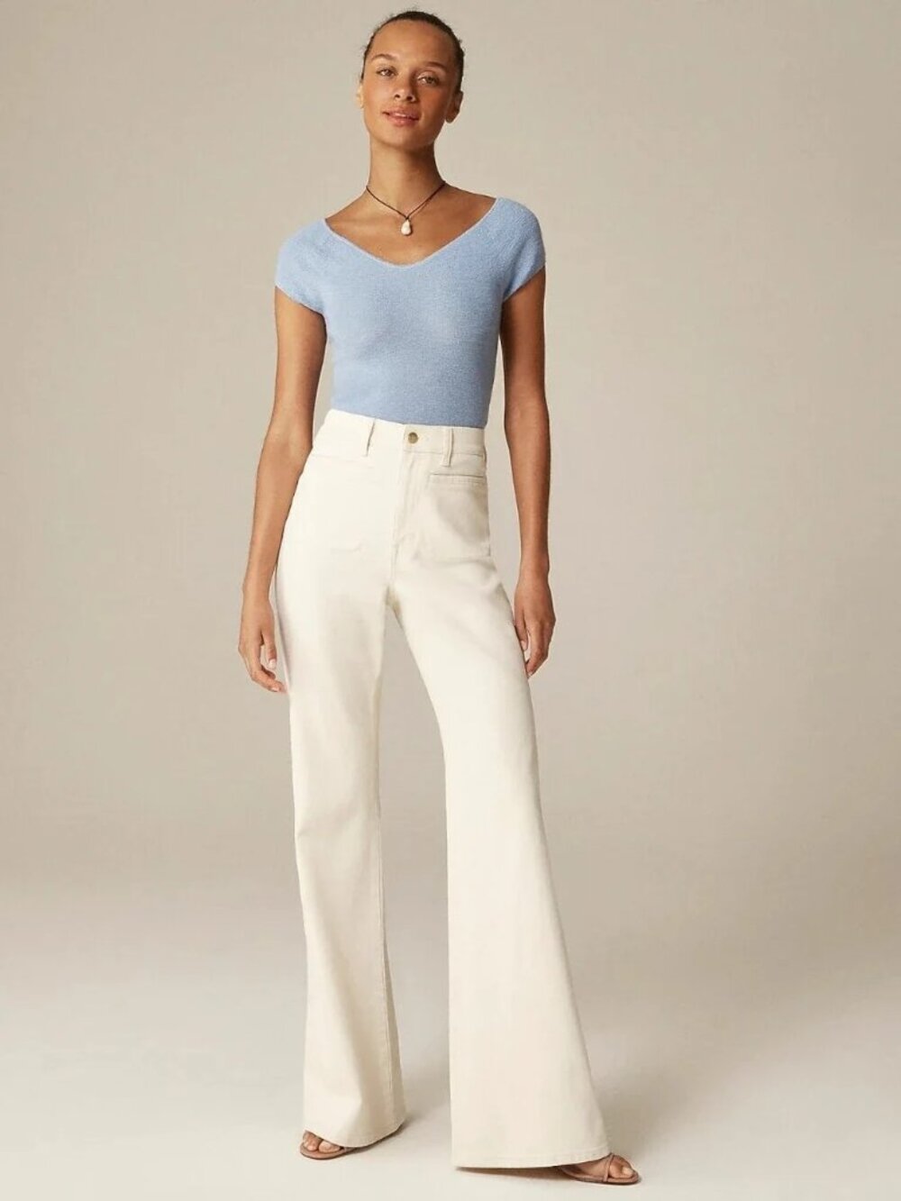 J. CREW Vintage Flare Jean Ecru Wash Ivory Full Length High Rise Sailor Size 30